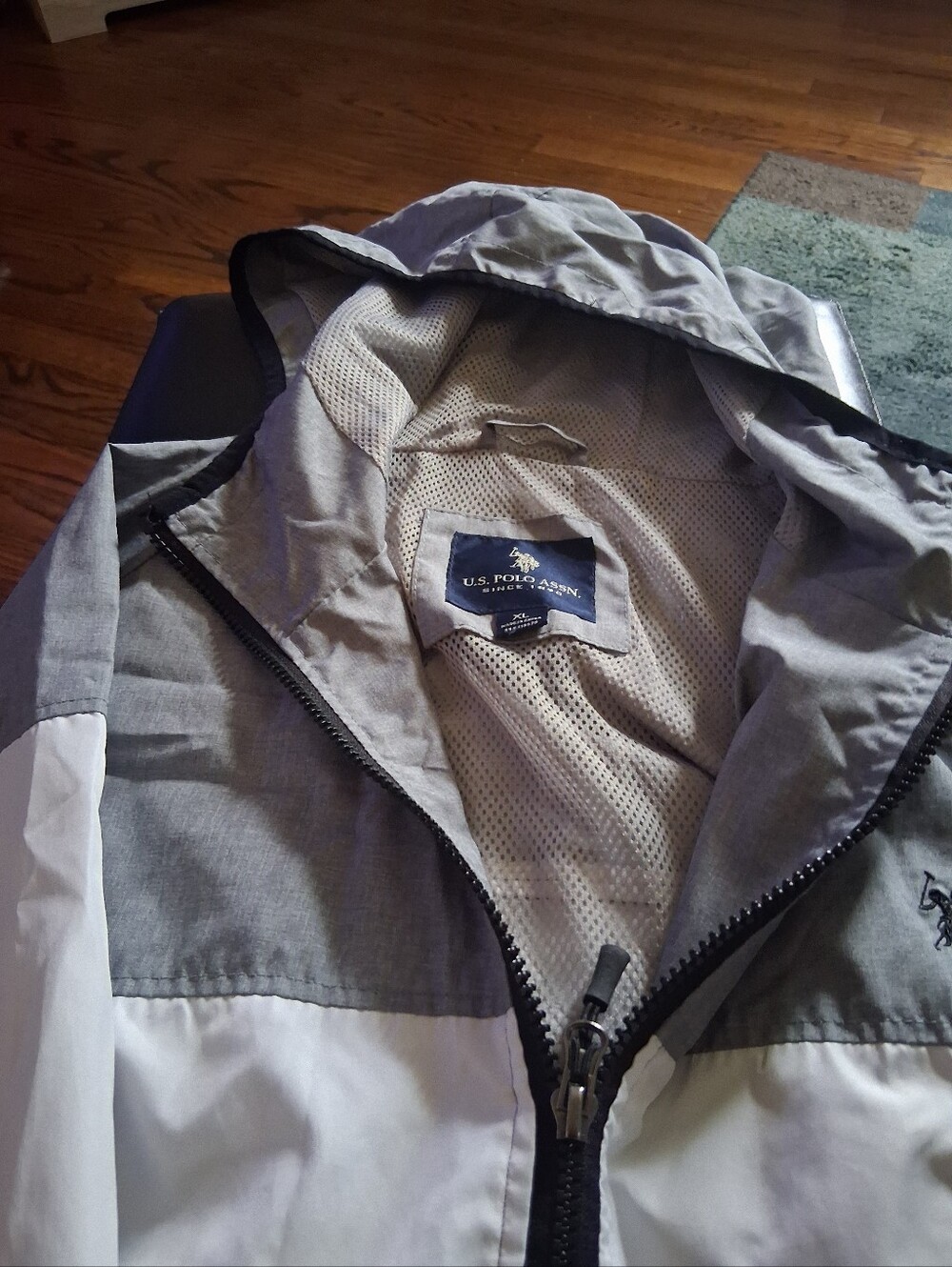 U.S. Polo Assn. Gray and White Hooded Windbreaker